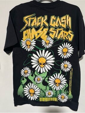 Reason Black Graphic Tee with Yellow and White Daisy-Alien Print